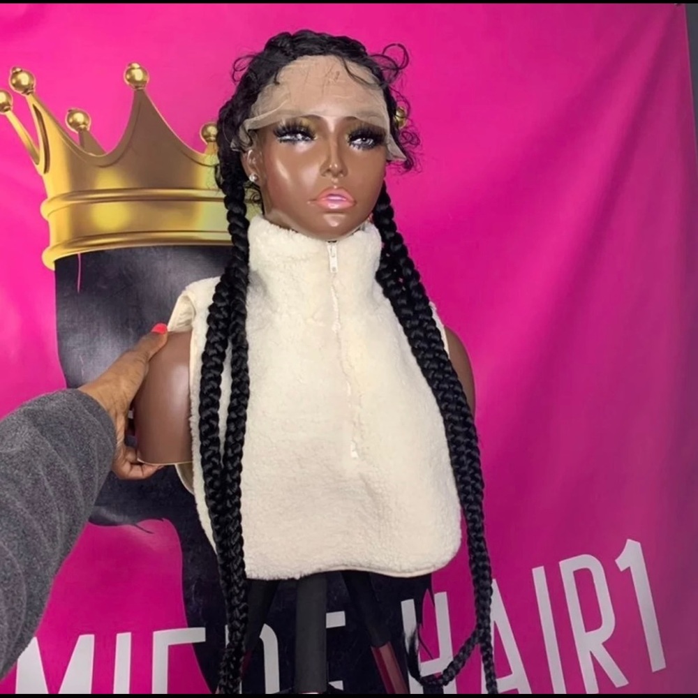 30inch Jet Black 4 Braided Cornow Lace Front Wig
